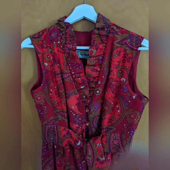 Vintage 60's 70's Nu-Mode boutique red Paisley Maxi dress - Picture 3 of 12